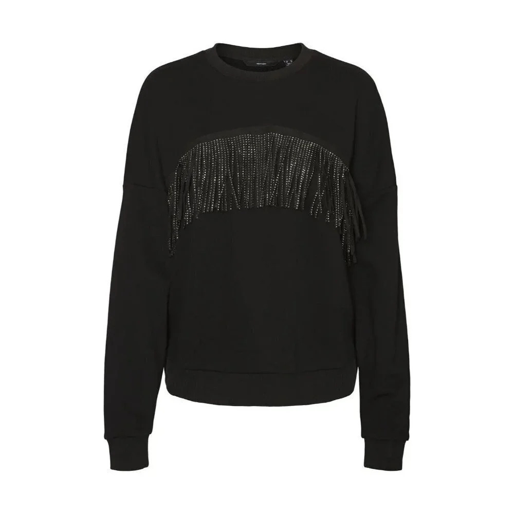 VERO MODA Kaidyn Rhinestone Fringe Pullover Sweatshirt In Black Size S NWT